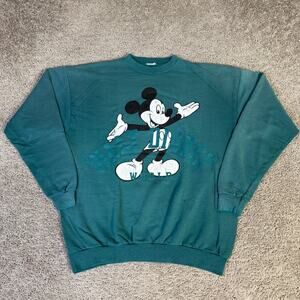 VINTGE Disney Designs Mickey Mouse Sweatshirt Mens XL Green Walt Disney 90s